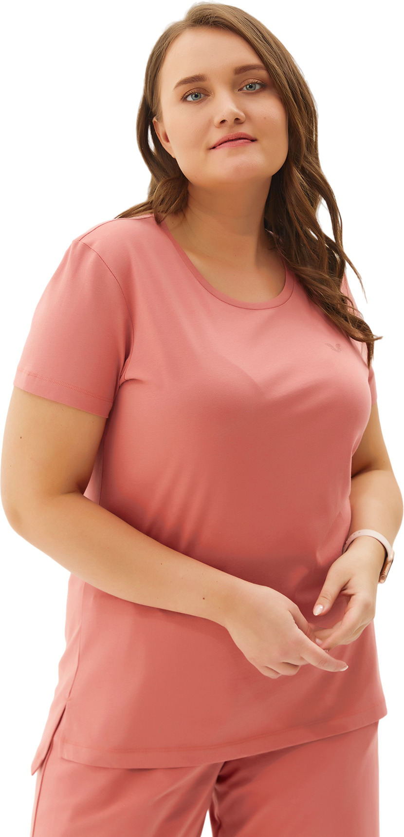Футболка женская Bilcee Plus Size Women's Crew Neck Basic T-shirt розовая 4XL