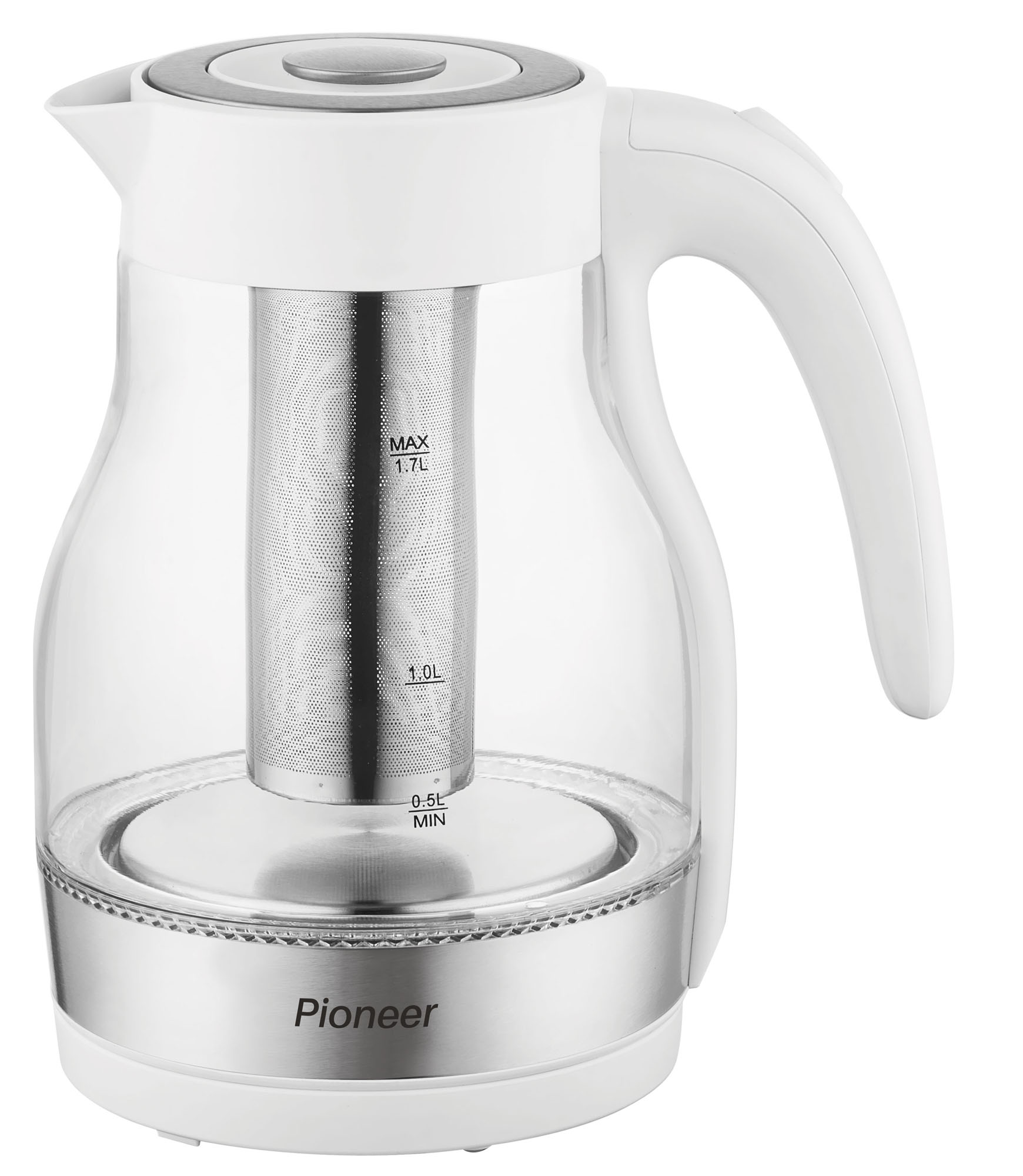 Чайник электрический Pioneer KE802G 1.7 л белый, прозрачный чайник homestar hs 1036 1 8l white