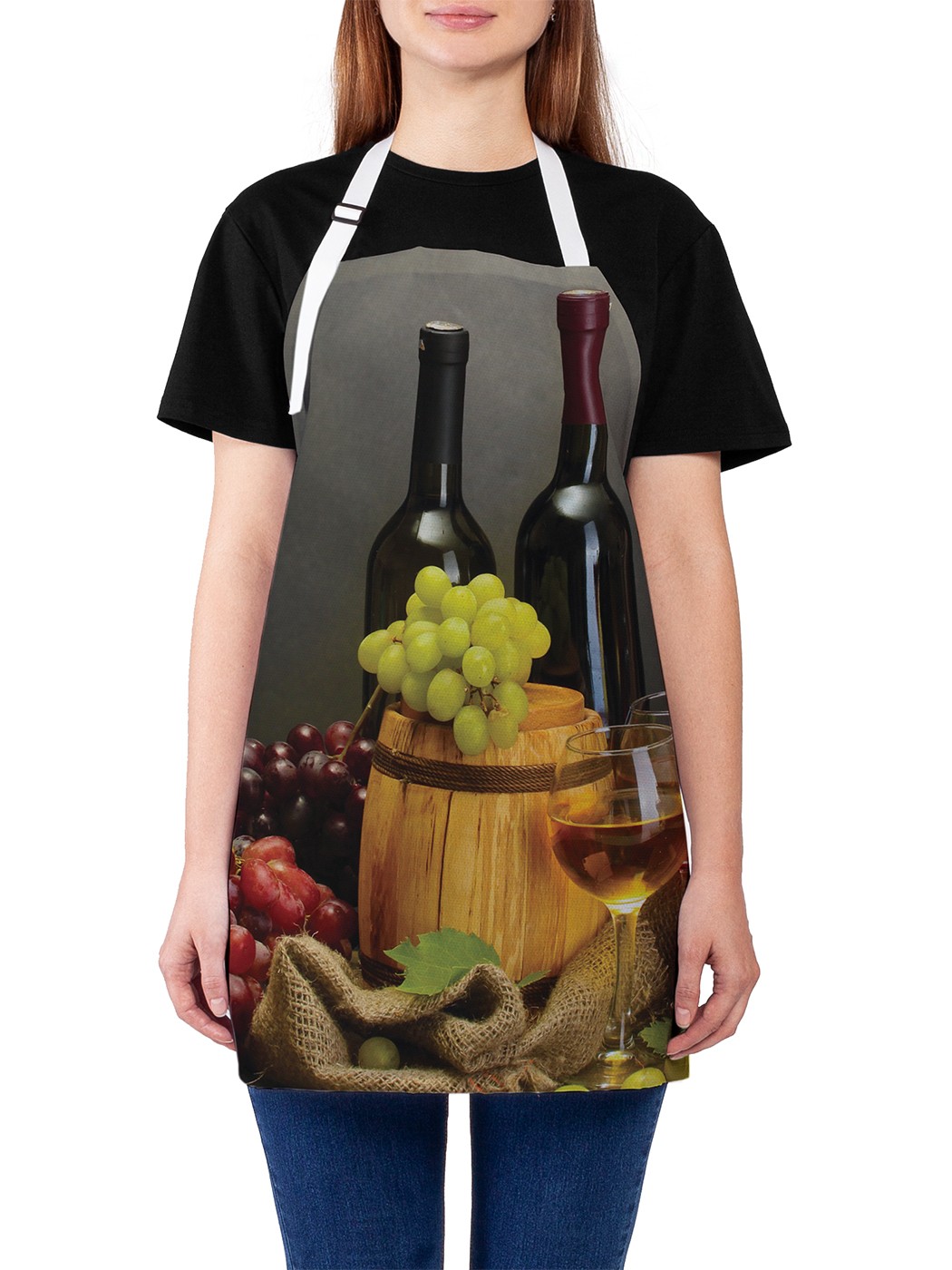 

Фартук женский JoyArty для готовки "Вино и спелый виноград", универсальный размер, Белый