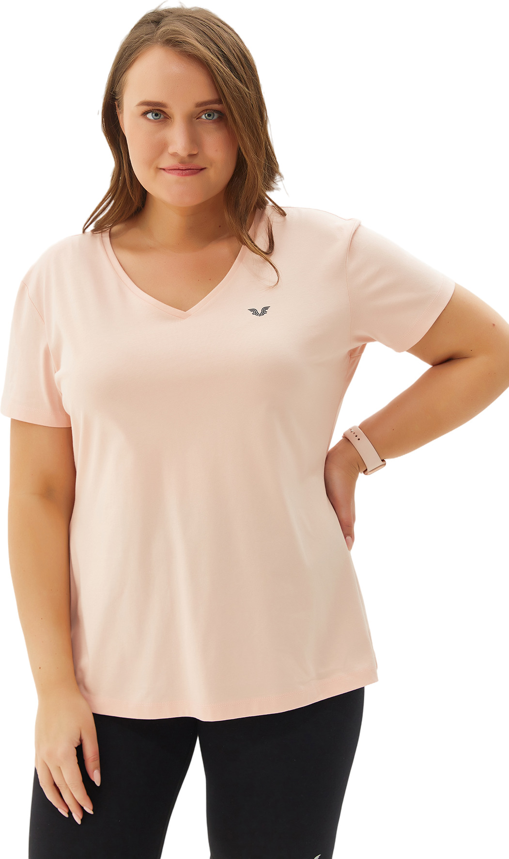 Футболка женская Bilcee Plus Size Women's V-Neck T-Shirt бежевая 5XL