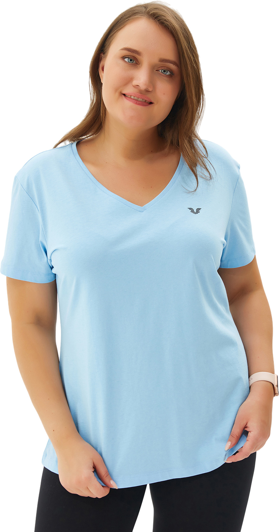 Футболка женская Bilcee Plus Size Women's V-Neck T-Shirt голубая 4XL