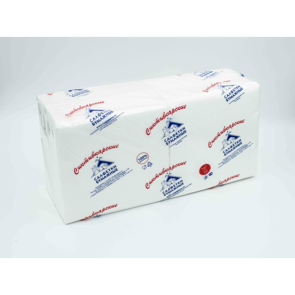 

Салфетки Сыктывкарские 24x24 см, 2 слоя, 250 шт., белые 1Н2.250/16, Белый