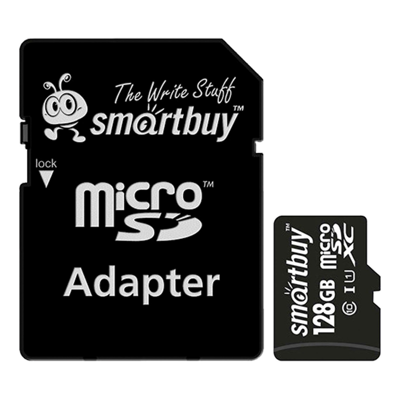 Карта памяти 128GB MicroSD class 10 + SD адаптер SMART BUY