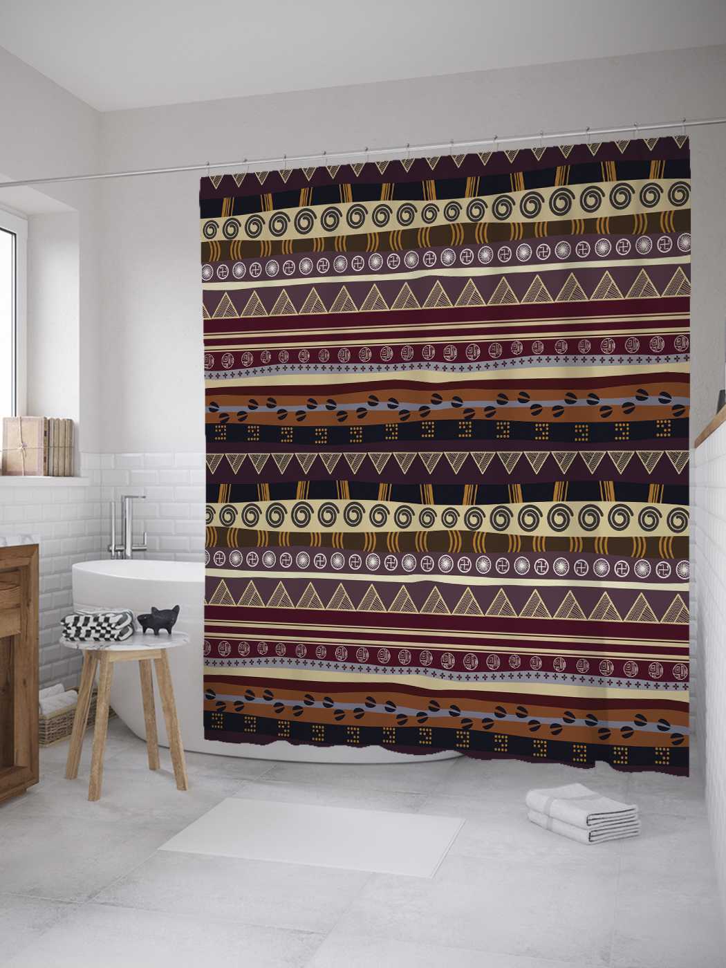 

Штора JoyArty для ванной "Самобытные орнаменты" из сатена, 180х200 см с крючками, Бежевый