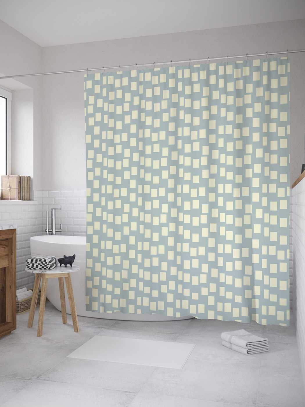 

Штора JoyArty для ванной "Прямоугольники моно" из сатена, 180х200 см с крючками, Бежевый