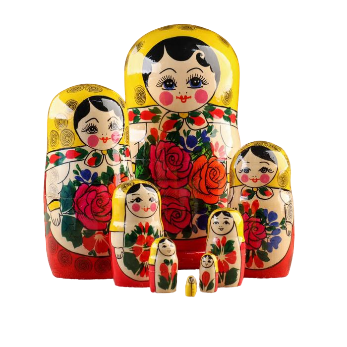 

Матрёшка «Розочка», жёлтый платок, 8 кукольная, 19-22 см, ручная работа
