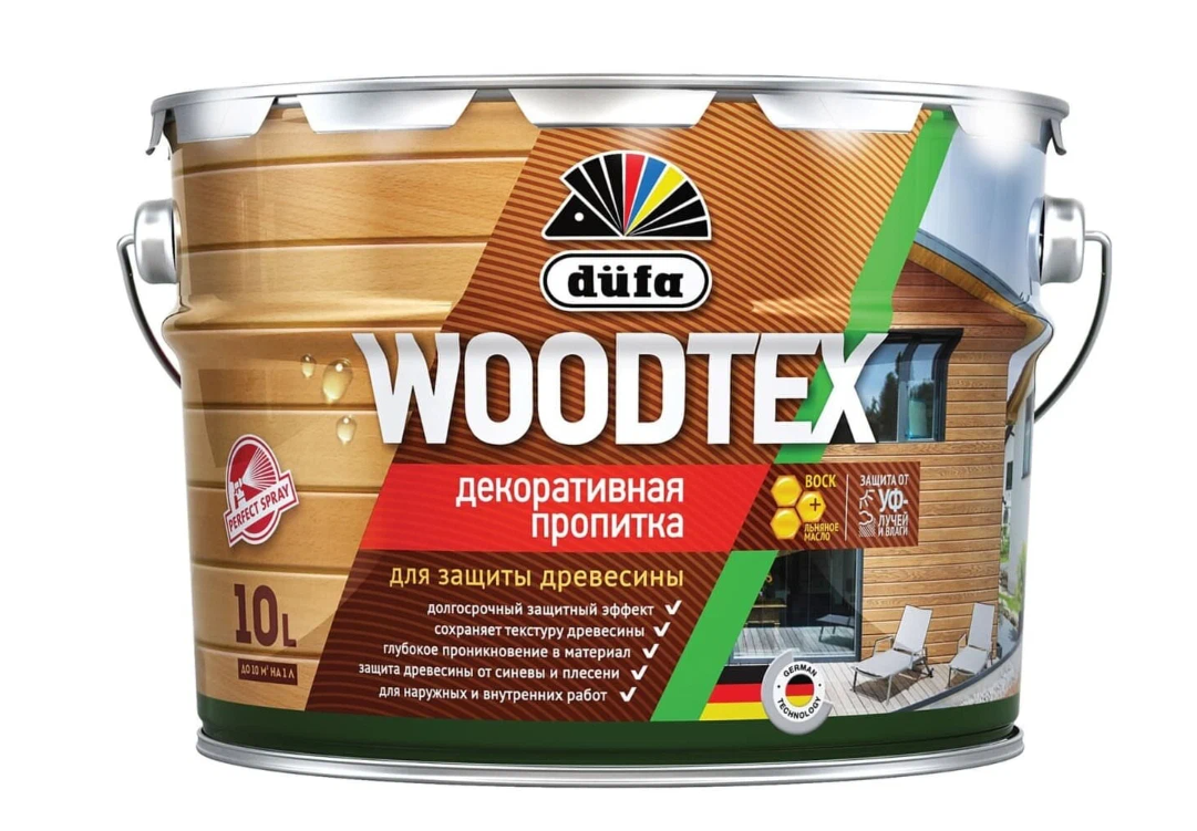 Пропитка декоративная для защиты древесины алкидная Dufa Woodtex рябина 10 л. пропитка для защиты древесины dufa