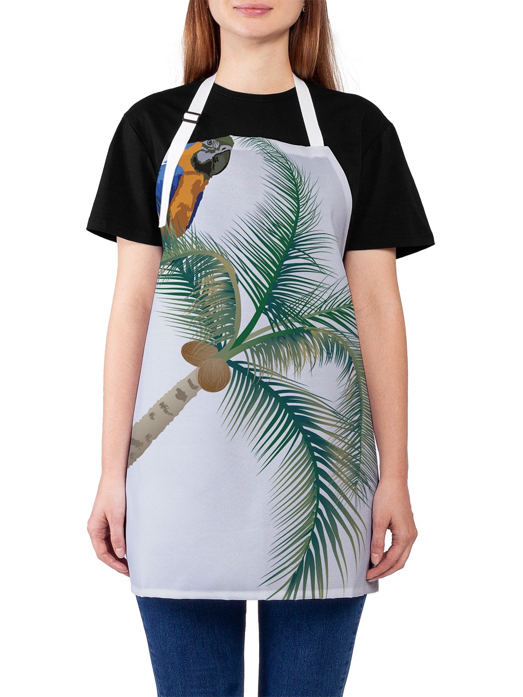 

Фартук женский JoyArty для готовки "Попугай на пальме", универсальный размер, Серый