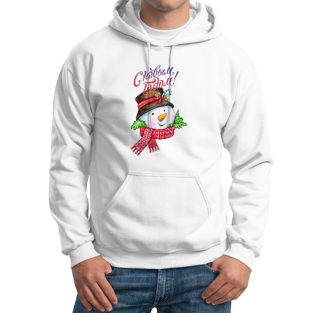 

Худи унисекс CoolPodarok С новым годом Снеговик белое 44 RU, Белый, M0151088