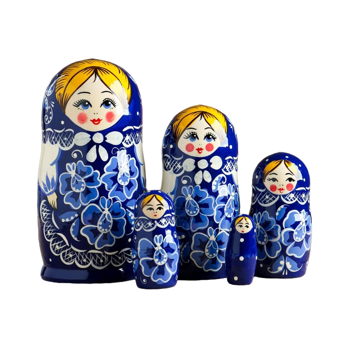 

Матрёшка «Гжель», синий платок, 5 кукольная, 17 см