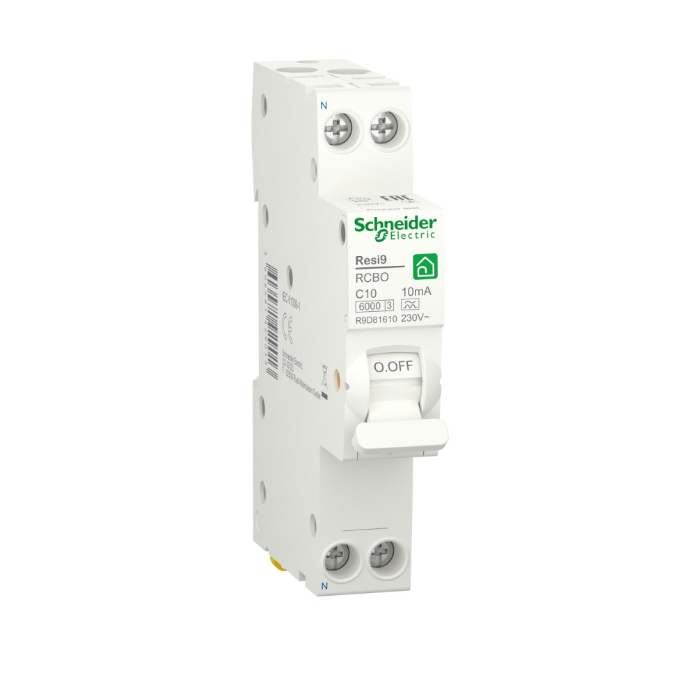 

Дифавтомат (дифавтомат) RESI9 1P+N С 10А 6000A 10мА 18mm тип A R9D81610 Schneider Electric