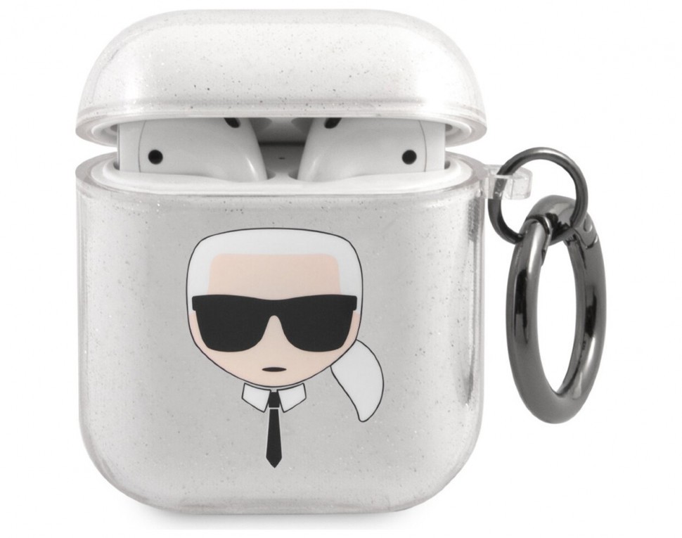 фото Чехол karl lagerfeld tpu glitters with ring karl transparent для airpods 1&2 серебристый cg mobile