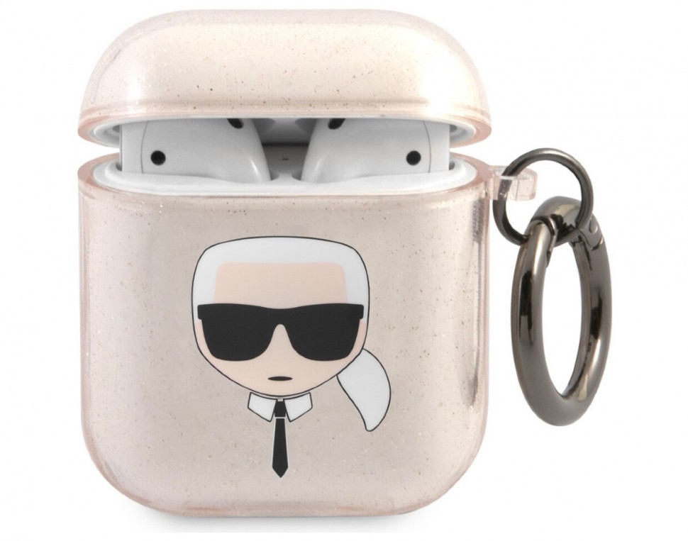 фото Чехол karl lagerfeld tpu glitters with ring karl transparent для airpods 1&2 золотой cg mobile