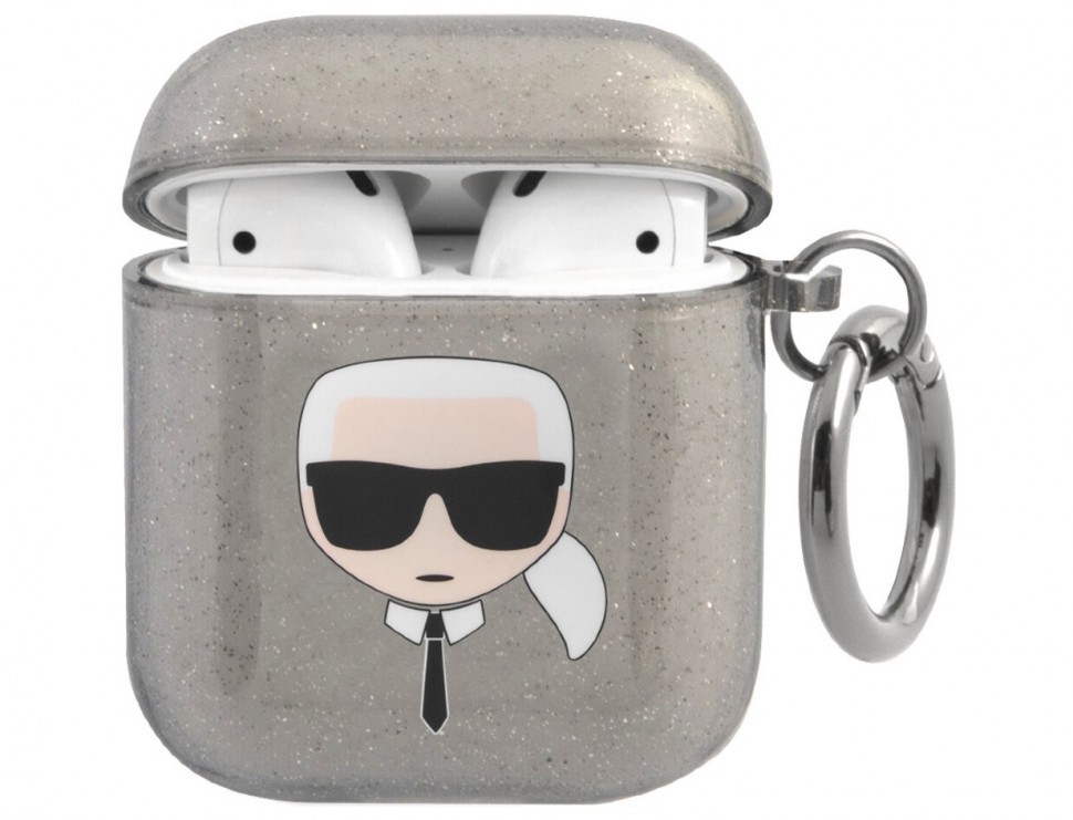 фото Чехол karl lagerfeld tpu glitters with ring karl transparent для airpods 1&2 черный cg mobile