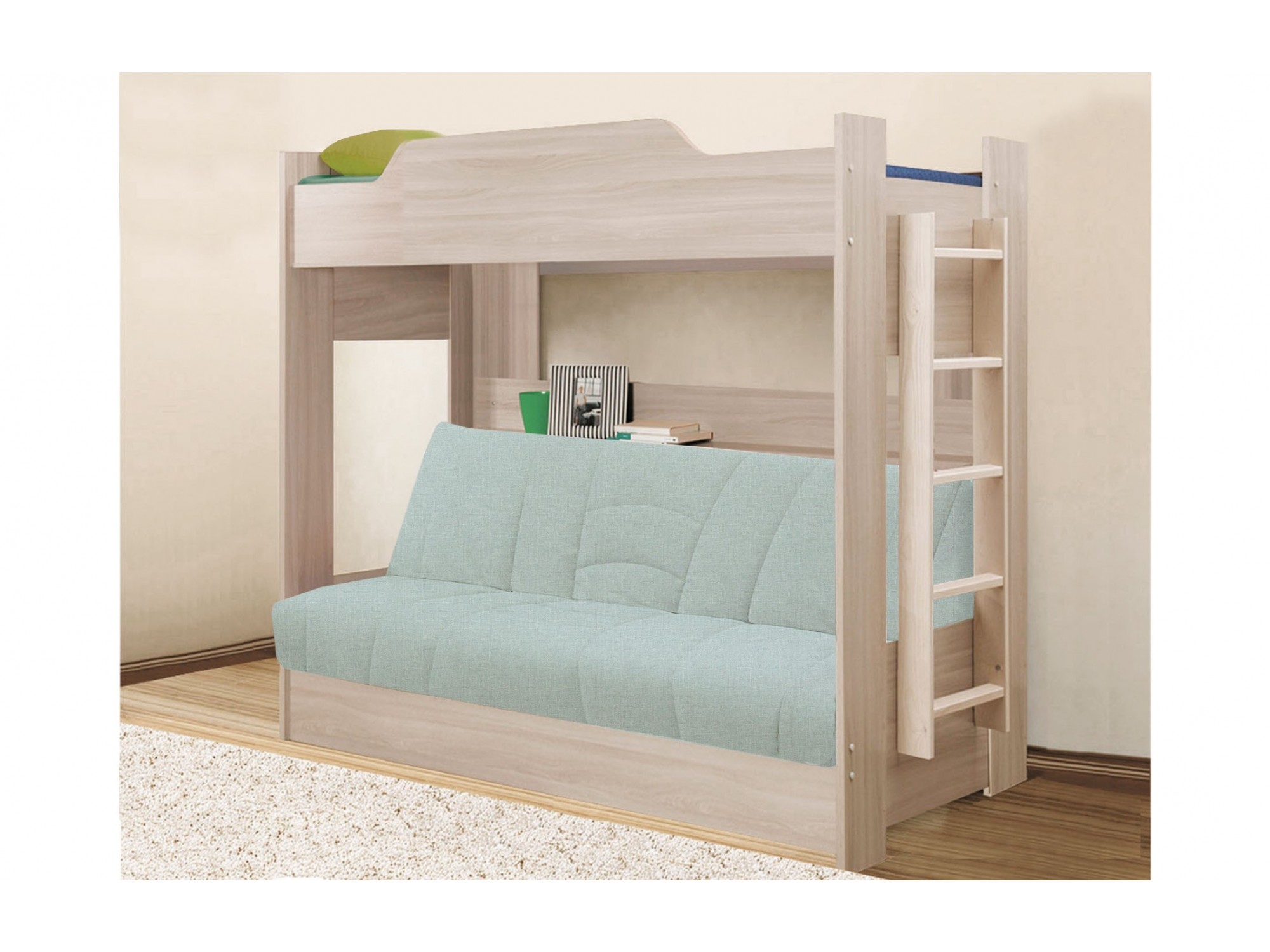 Детская двухъярусная кровать с диваном Боровичи (90 и 120) (Cover 70, Ясень шимо светлый)