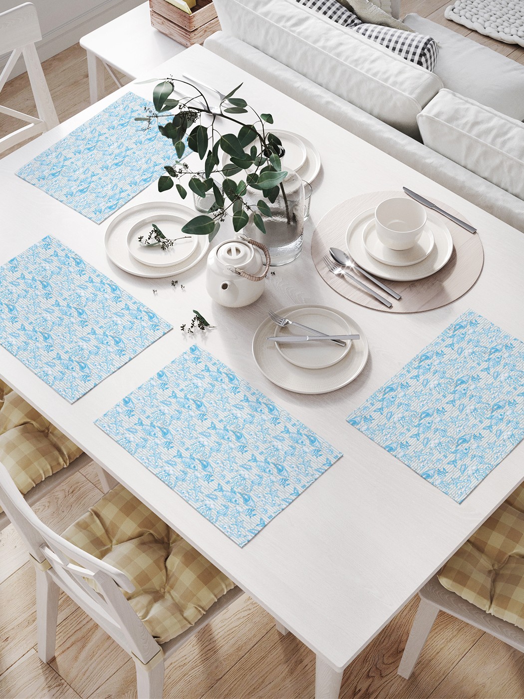 

Комплект салфеток JoyArty "Обитатели морей" для сервировки стола (32х46 см, 4 шт.), Голубой, Обитатели морей