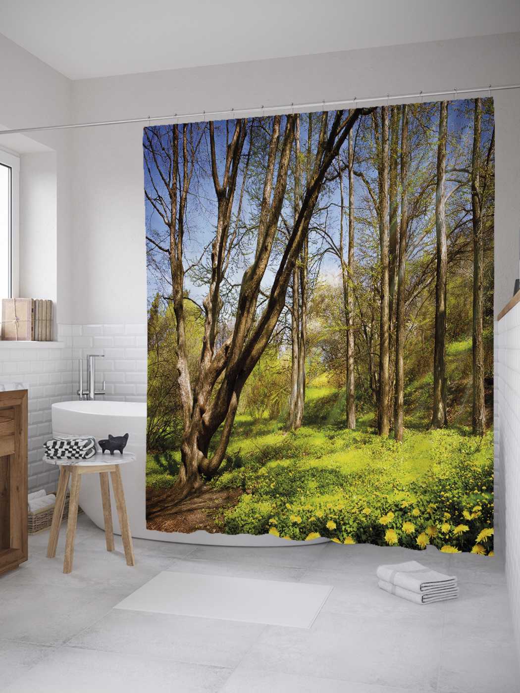 

Штора (занавеска) JoyArty для ванной "Весенняя свежесть" из сатена, 180х200 см с крючками, Зеленый