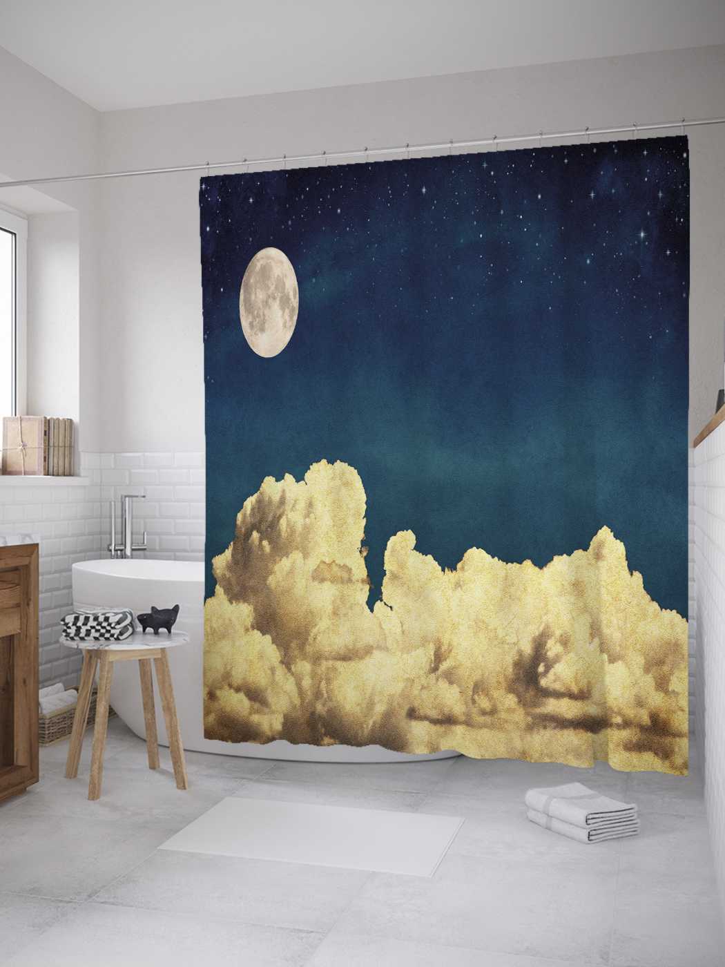 

Штора (занавеска) JoyArty для ванной "Ночные облака" из сатена, 180х200 см с крючками, Коричневый