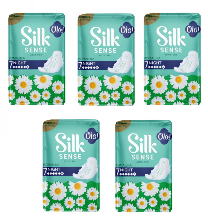 

Комплект OLA! SILK SENSE Прокладки ультратонкие ночные Ромашка 7 шт./упак.х 5 уп., Комплект OLA! SILK SENSE Прокладки жен. гигиен. ультратонкие ночные аром. Ромашка 7 шт./упак.х 5 уп.