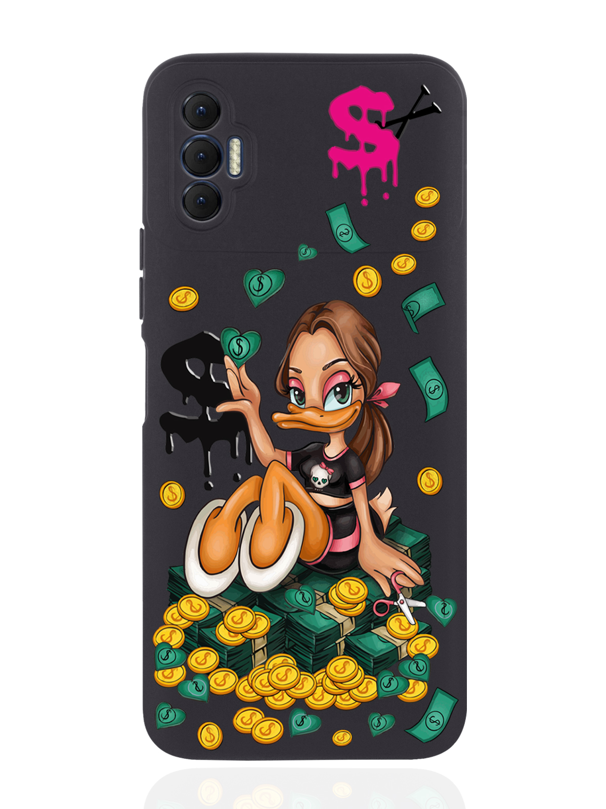 

Чехол MustHaveCase для Tecno Spark 8P Уточка Девочка черный, Черный;желтый;зеленый