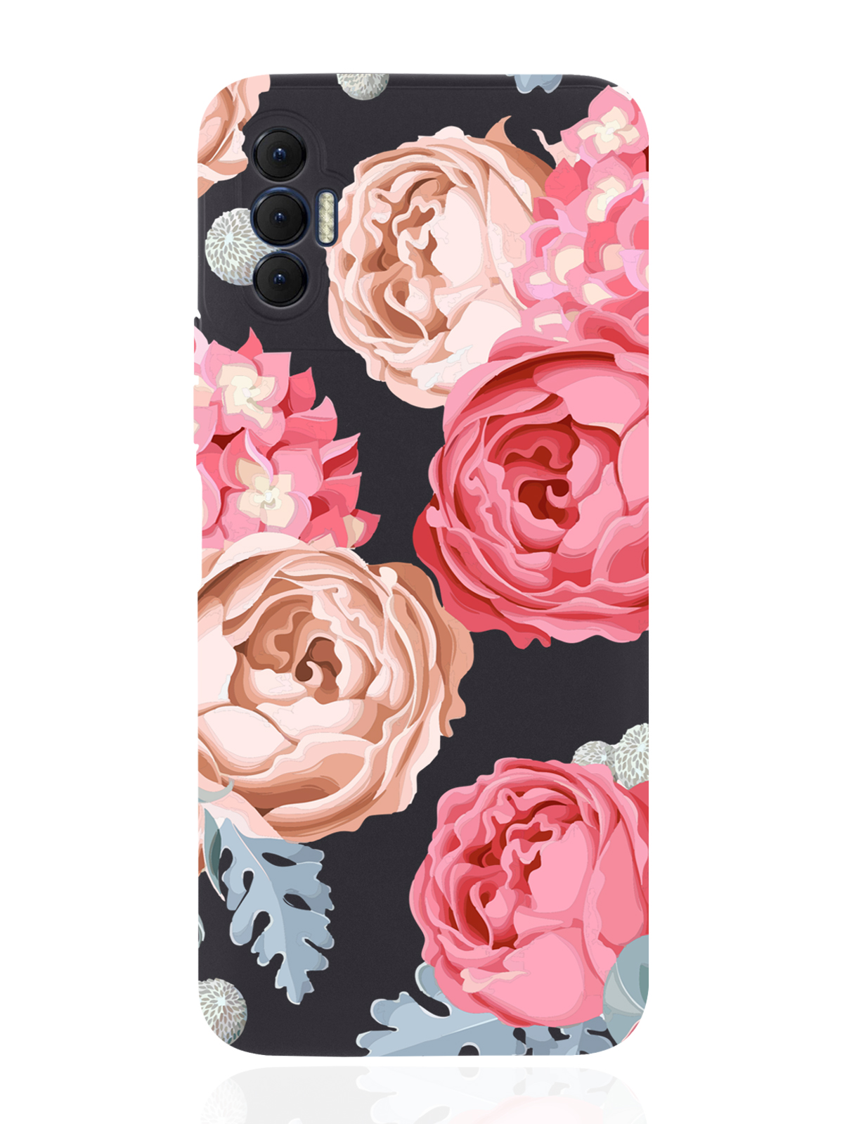

Чехол MustHaveCase для Tecno Spark 8P Пионы черный, Розовый