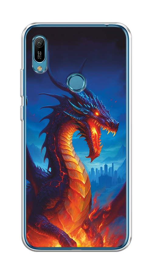 

Чехол на Huawei Y6 2019/Honor 8a/8a Pro/Y6s "Дракон над лавой", Оранжевый;коричневый;синий, 611550-1