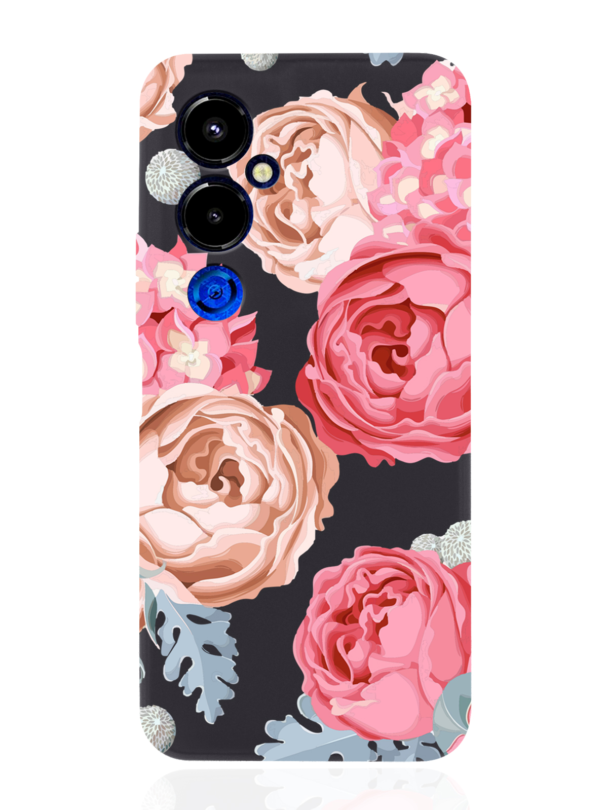

Чехол MustHaveCase для Tecno Pova 4 Pro Пионы черный, Розовый