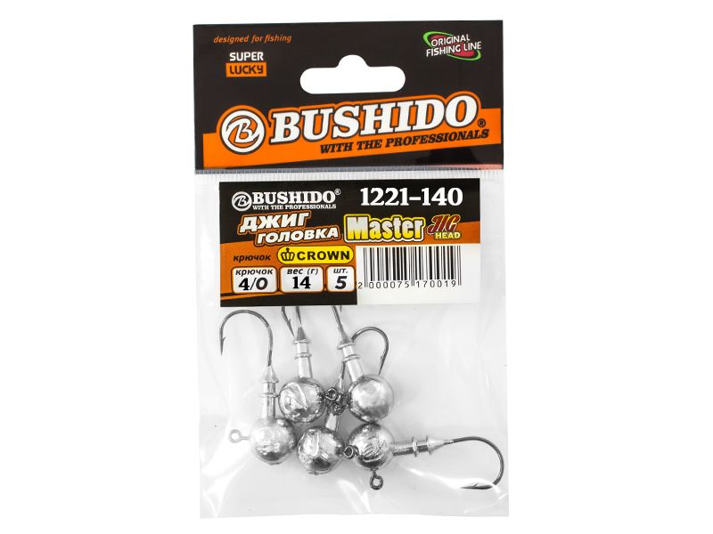 

Джиг-головка BUSHIDO 14,0гр кр.№4,0 CROWN уп.5шт, для рыбалки, Серебристый
