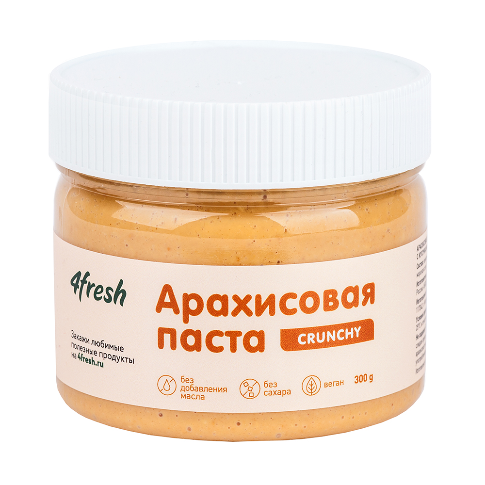 Паста арахисовая 4fresh FOOD Crunchy с кусочками арахиса, хрустящая, 300 г