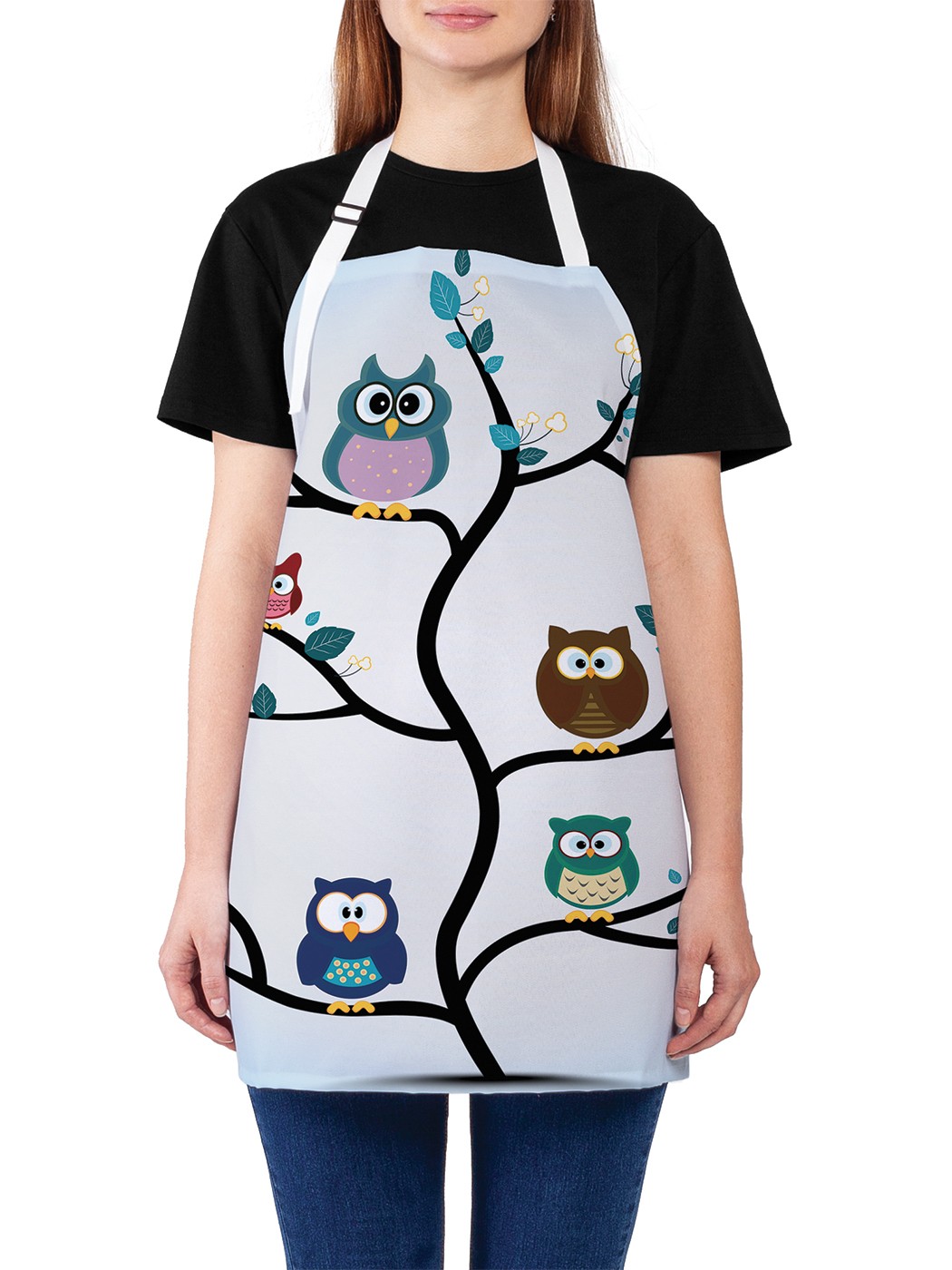 

Фартук женский JoyArty для готовки "Приветливые совы", универсальный размер, Белый