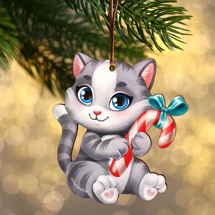 

Елочная игрушка Милый котик 7980923 8 см 1 шт. серый, Милый котик