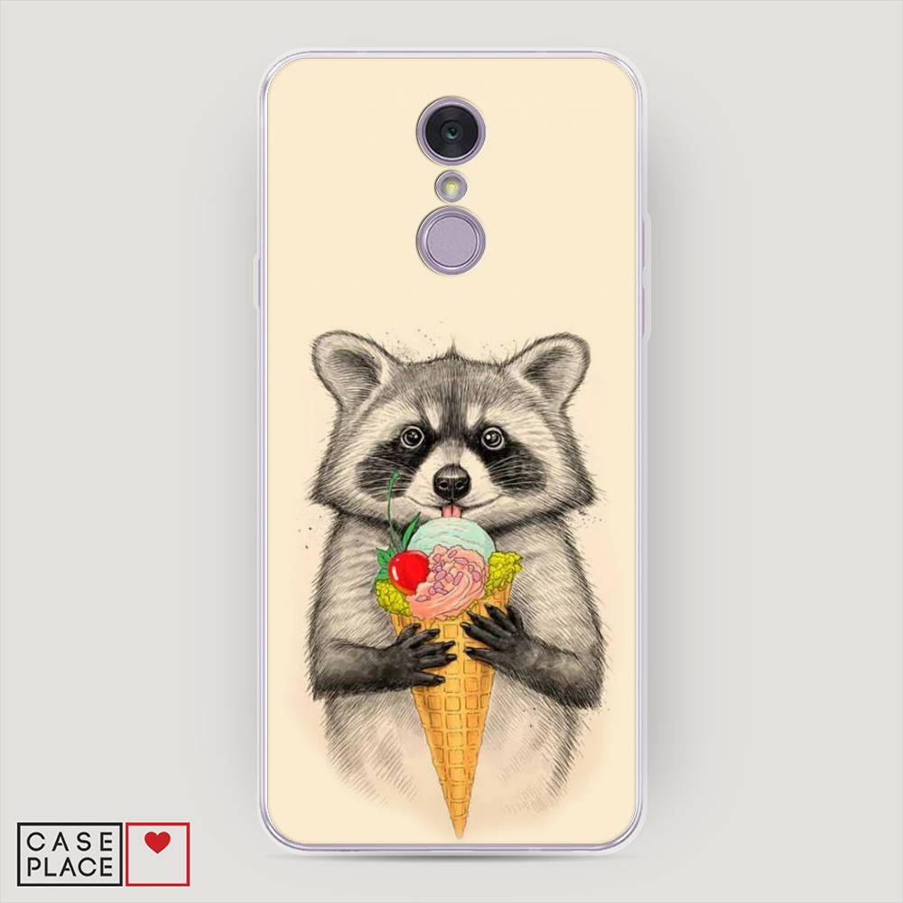 

Чехол Awog на LG Q7 (Plus, Alpha) "Енот с мороженым", Бежевый;серый, 83550-10