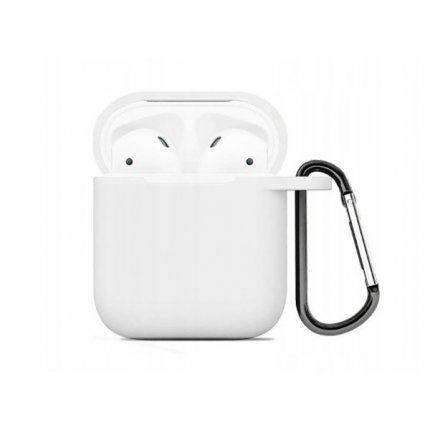 

Силиконовый чехол для Apple AirPods 2 TPU Вид 3 с карабином Белый