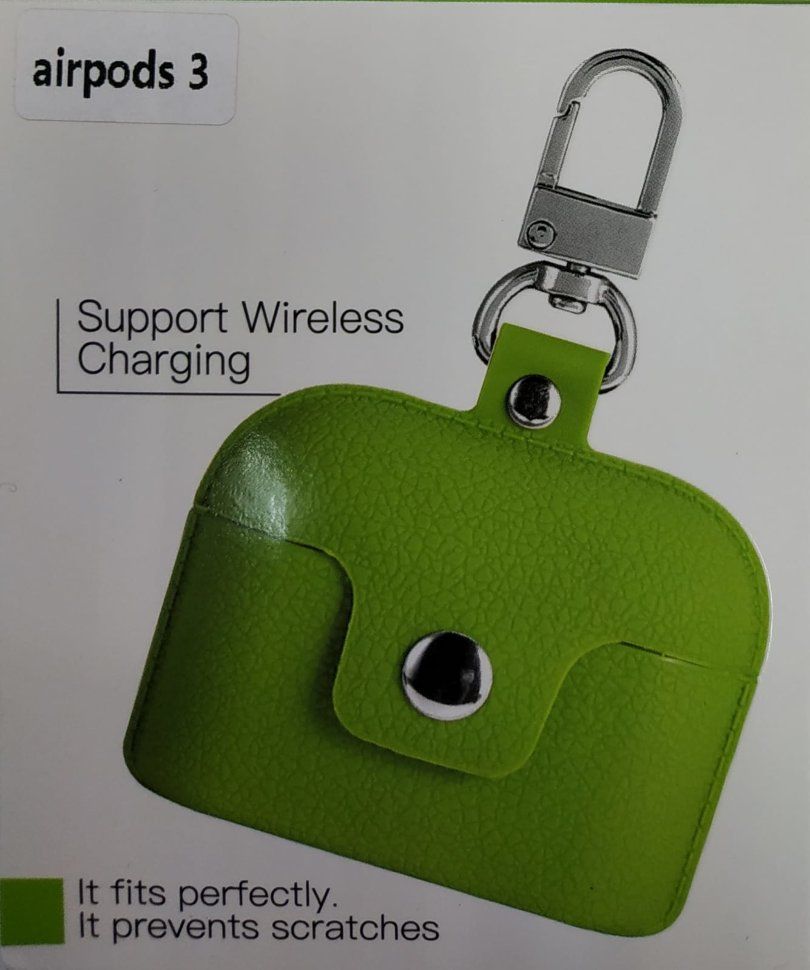 

Силиконовый чехол для AirPods 3 с кнопкой и карабином салатовый