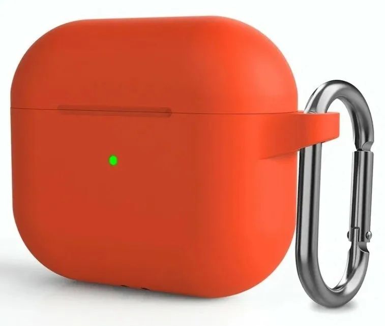 

Силиконовый чехол для AirPods 3 c карабином оранжевый