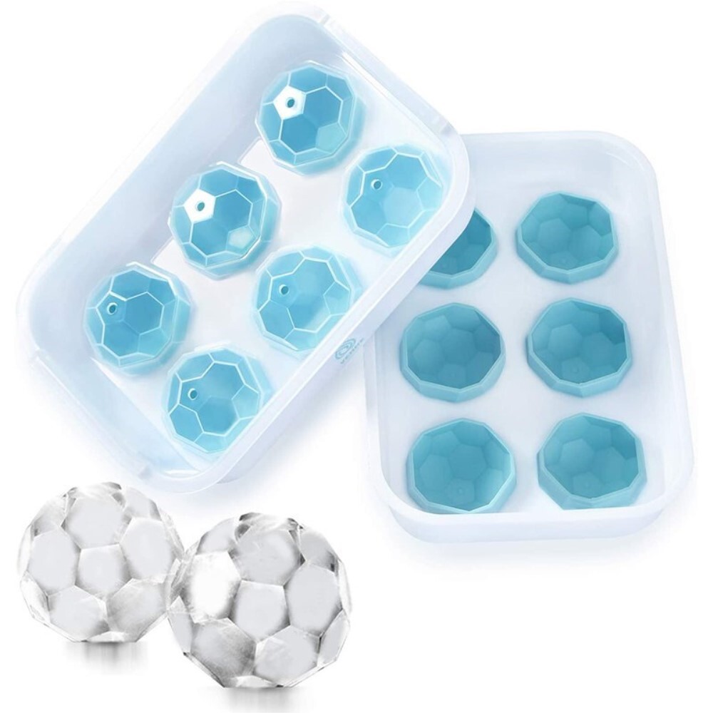 Форма для льда 3D Футбольный мяч 6 ячеек Ice Cube Tray Lid 6 белый