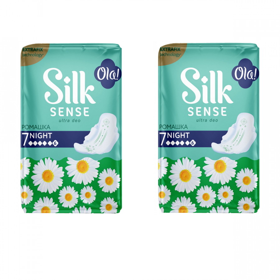 

Комплект OLA! SILK SENSE Прокладки ультратонкие ночные Ромашка 7 шт./упак.х 2 уп., Комплект OLA! SILK SENSE Прокладки жен. гигиен. ультратонкие ночные аром. Ромашка 7 шт./упак.х 2 уп.