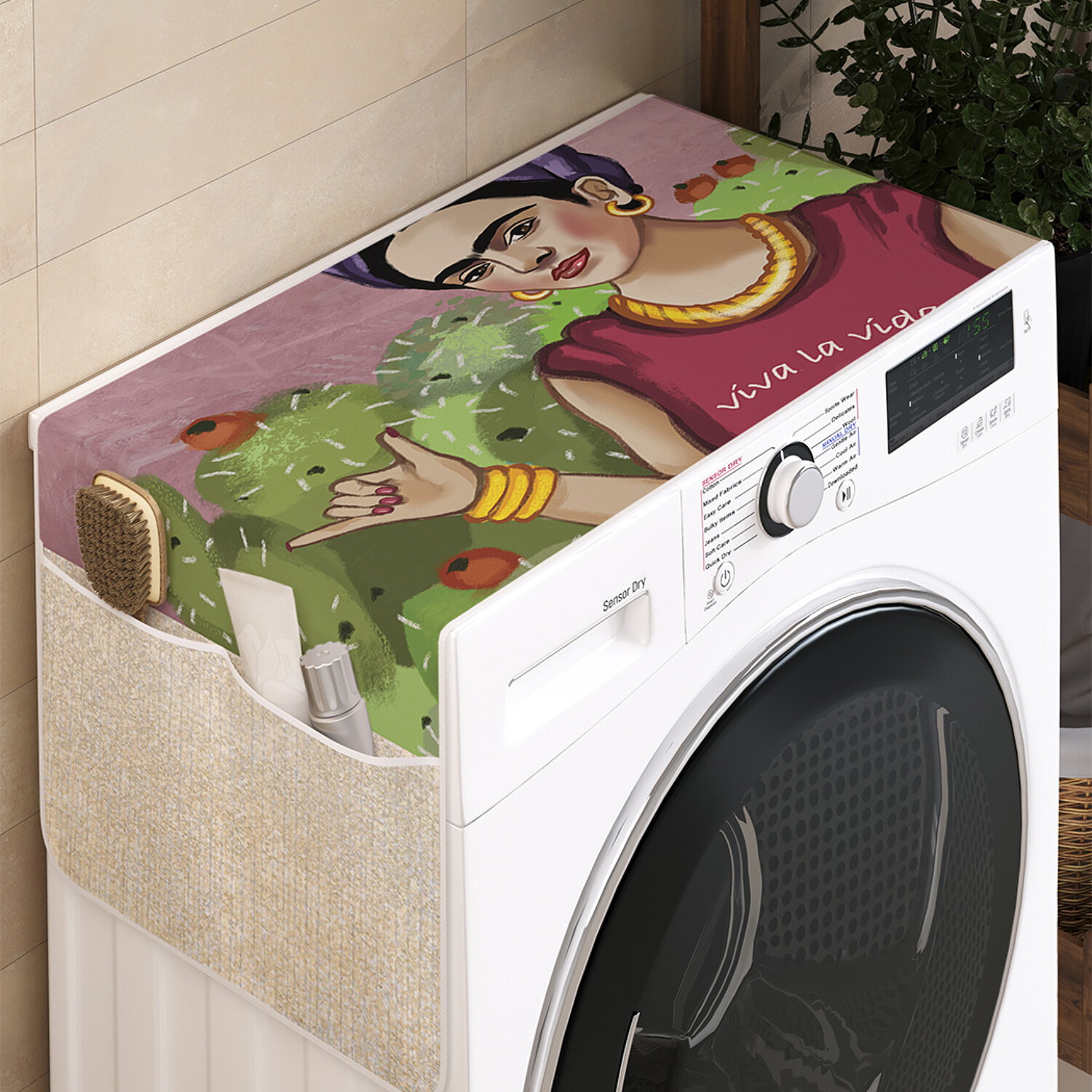 

Чехол накидка для стиральной машины Ambesonne с рисунком 35 на 120, Тусовая Фрида в рамке