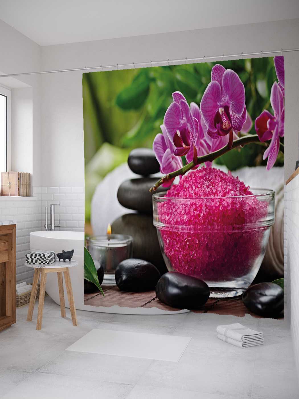 

Штора (занавеска) JoyArty для ванной "Ароматная соль" из сатена, 180х200 см с крючками, Белый