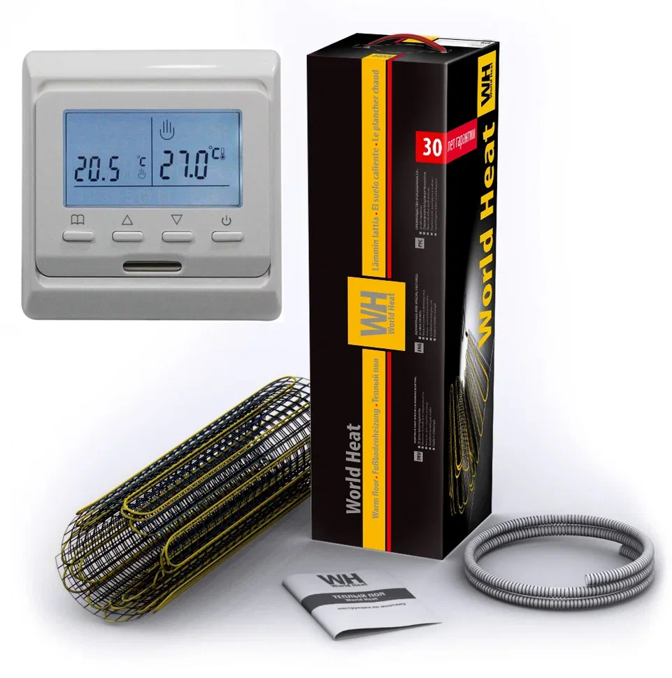 Теплый пол электрический под плитку World Heat 4м2 с электронным терморегулятором