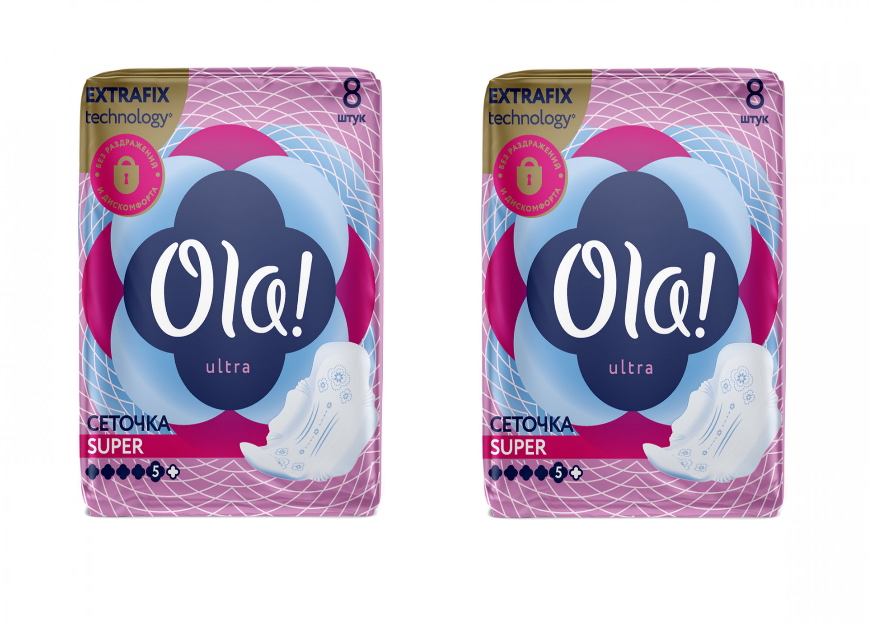 

Комплект OLA ! Прокладки ультратонкие для обильных выделений c сеточкой 8 шт х 2 уп., Комплект OLA ! Прокладки жен. гигиен. ультратонкие для обиль. выдел. c сеточкой 8 шт./упак.х 2 уп.