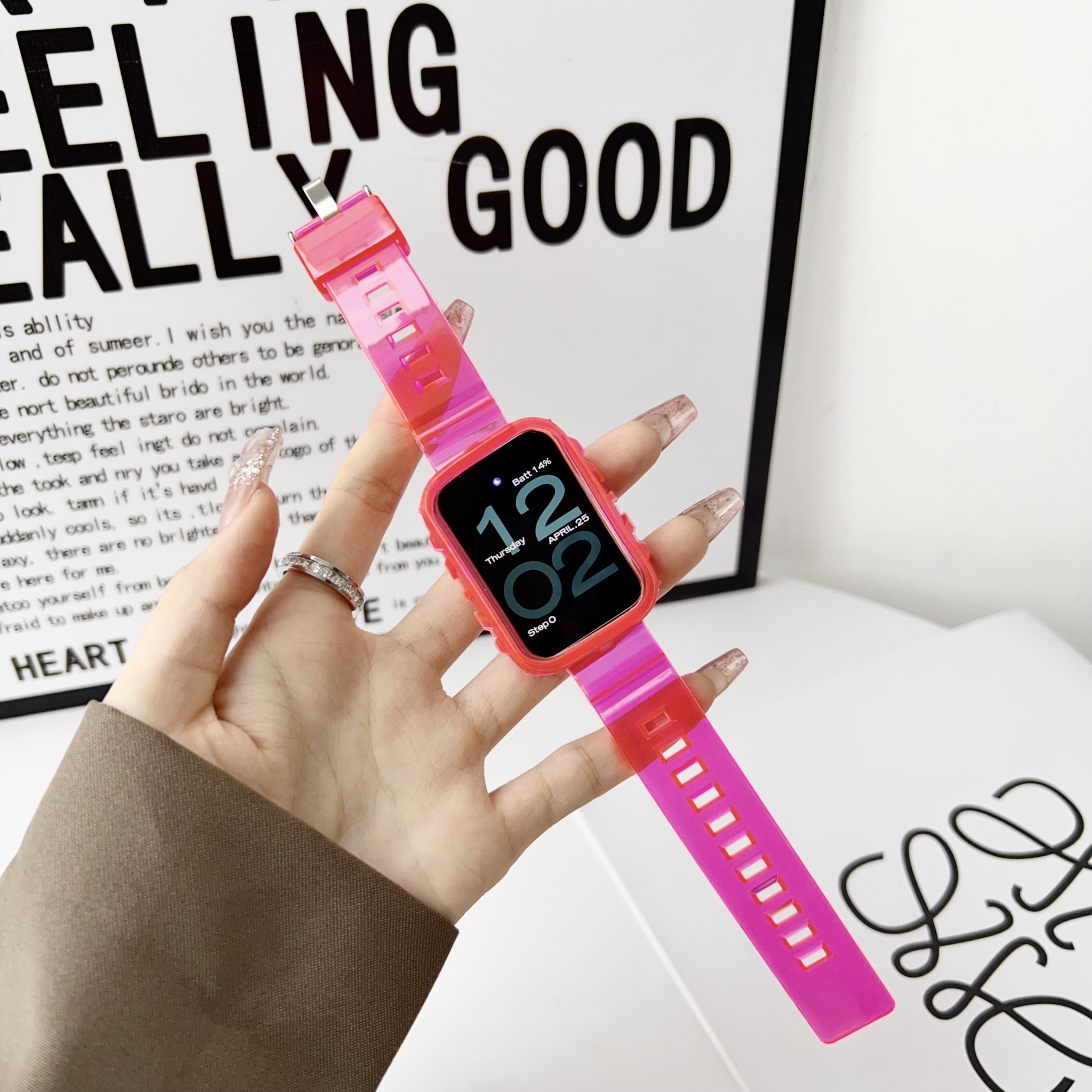 

Прозрачный ремешок для Xiaomi Mi Band 8 Pro, розово-красный, Mi Band 8 Pro