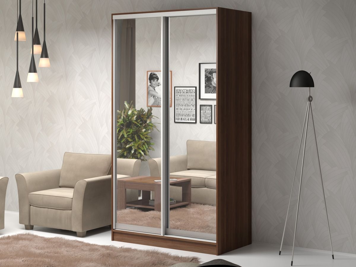 

Шкаф-купе Альберто-2 Орех для одежды с зеркалом двухдверный 140x260x70 Мегамебель, Коричневый, Альберто-2