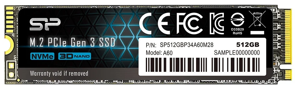 

Silicon Power SSD 512Gb A60 SP512GBP34A60M28, M.2 2280, PCI-E x4, NVMe