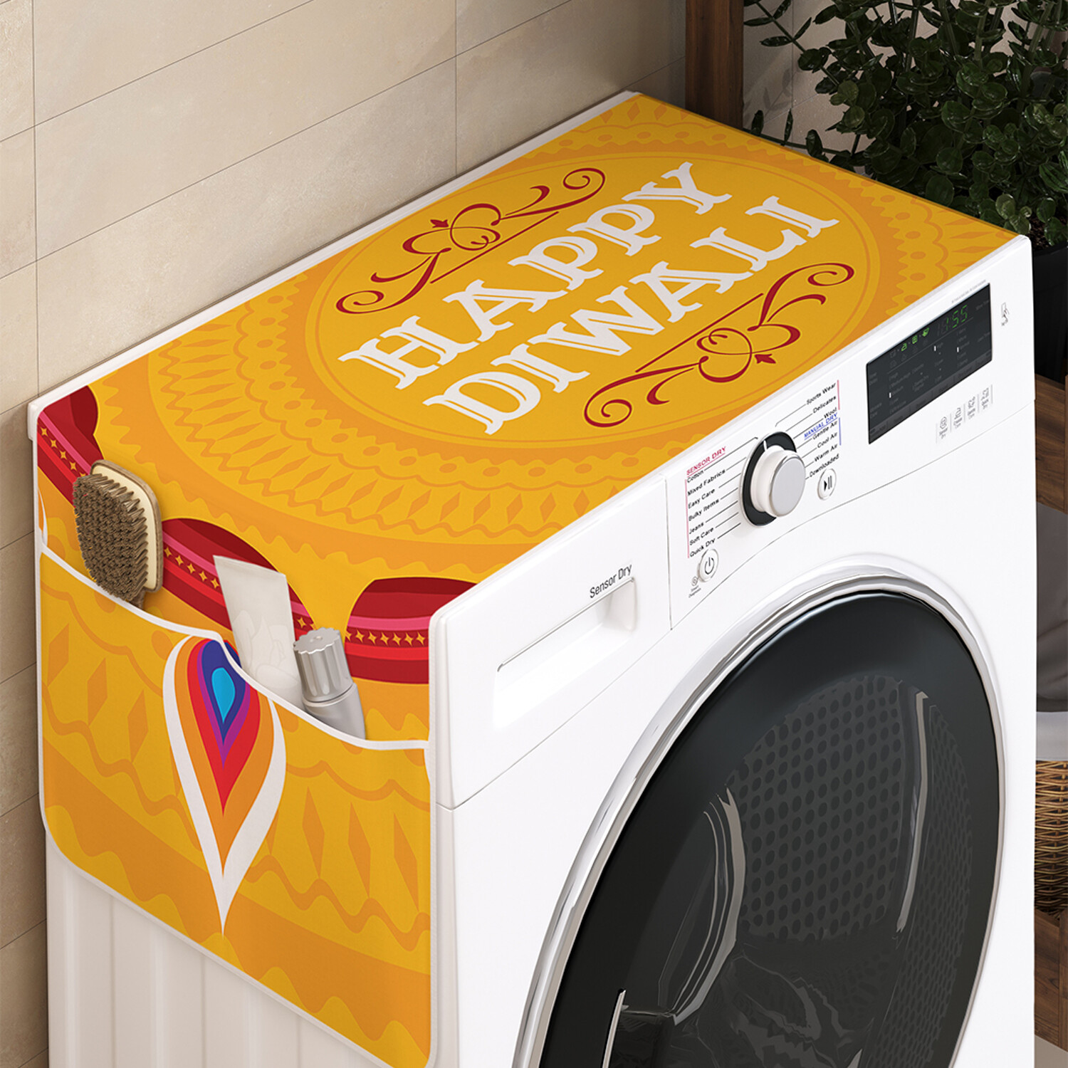 

Чехол накидка для стиральной машины Ambesonne с рисунком 35 на 120, Пожелание на дивали