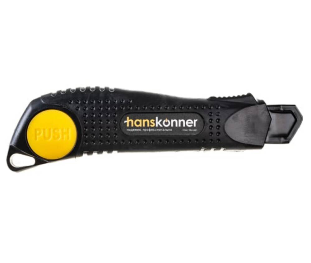 Нож Hanskonner 18 мм, обрезиненный корпус, быстрая разблокировка, лезвие SK2 0.7мм HK1076- крюкообразное лезвие startul