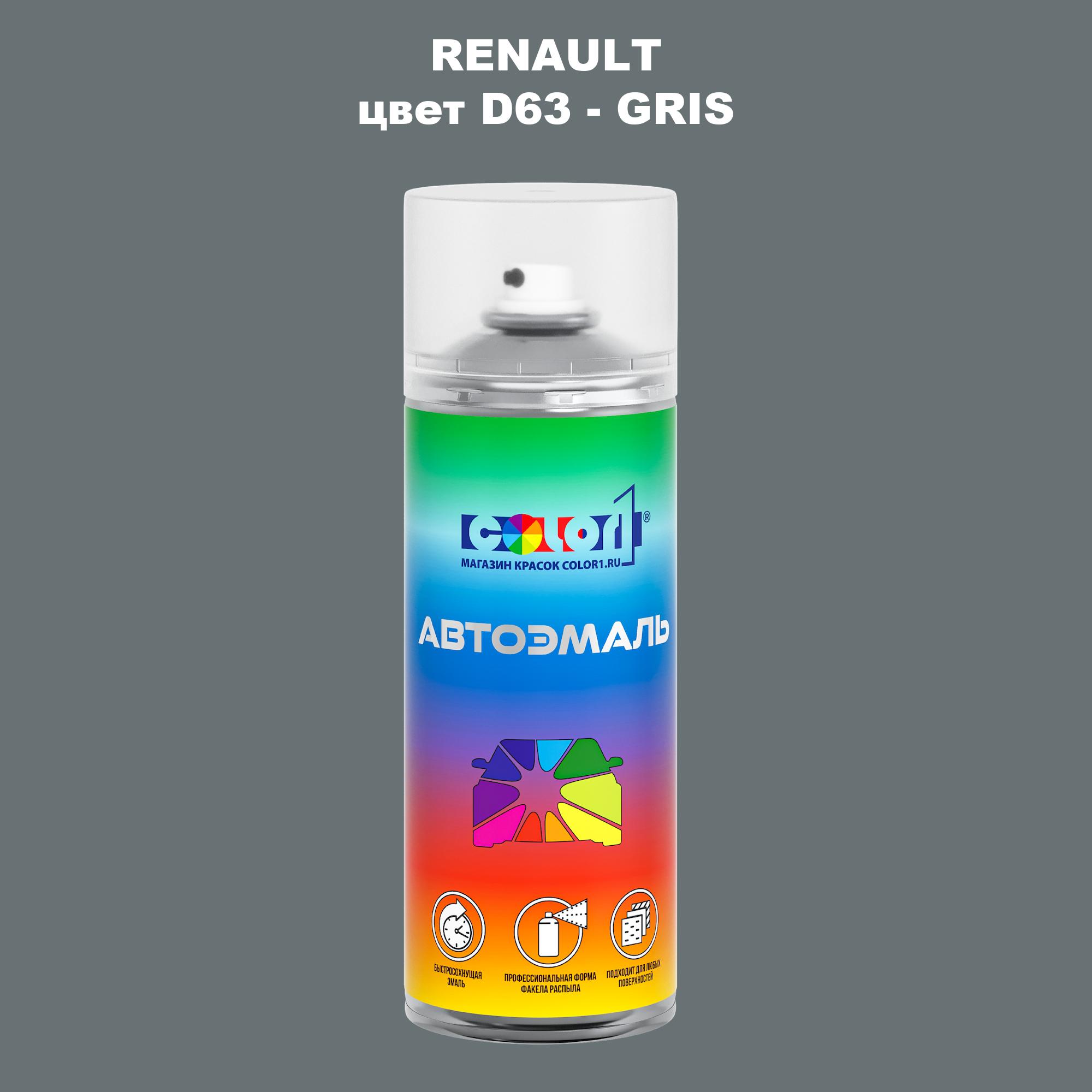 

Аэрозольная краска COLOR1 для RENAULT, цвет D63 - GRIS, Прозрачный