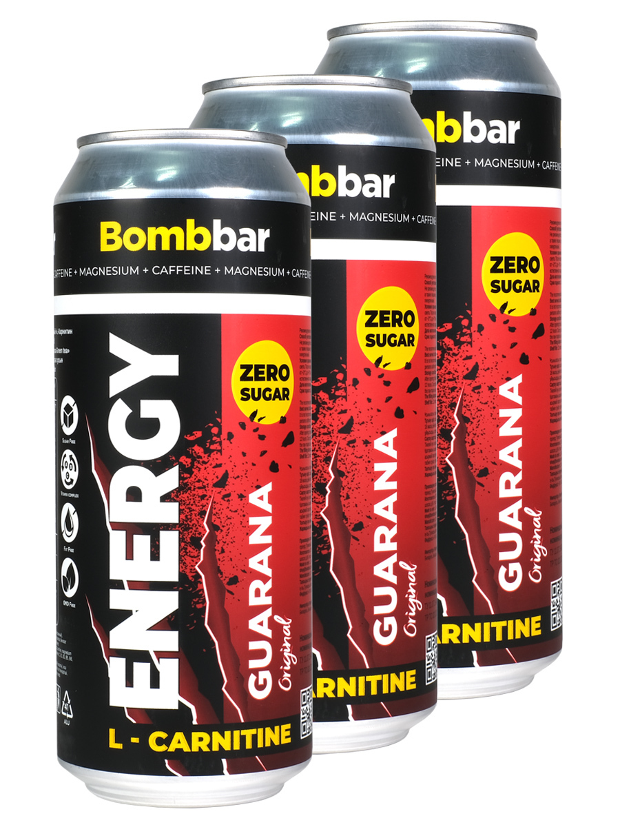 Энергетик напиток без сахара с Л-карнитином BOMBBAR ENERGY (Original) 3шт по 500мл