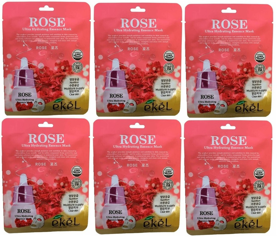 

Маска Ekel Essence mask Rose тканевая с экстрактом розы 6 шт