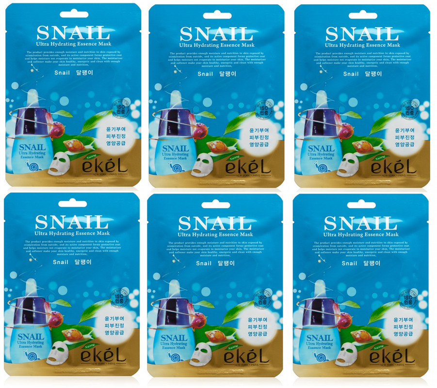 

Маска для лица Ekel Essence mask Snail тканевая с улиточным муцином 6 шт